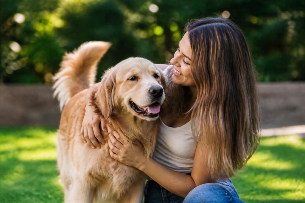 Happy golden retriever smiling and enjoying playtime